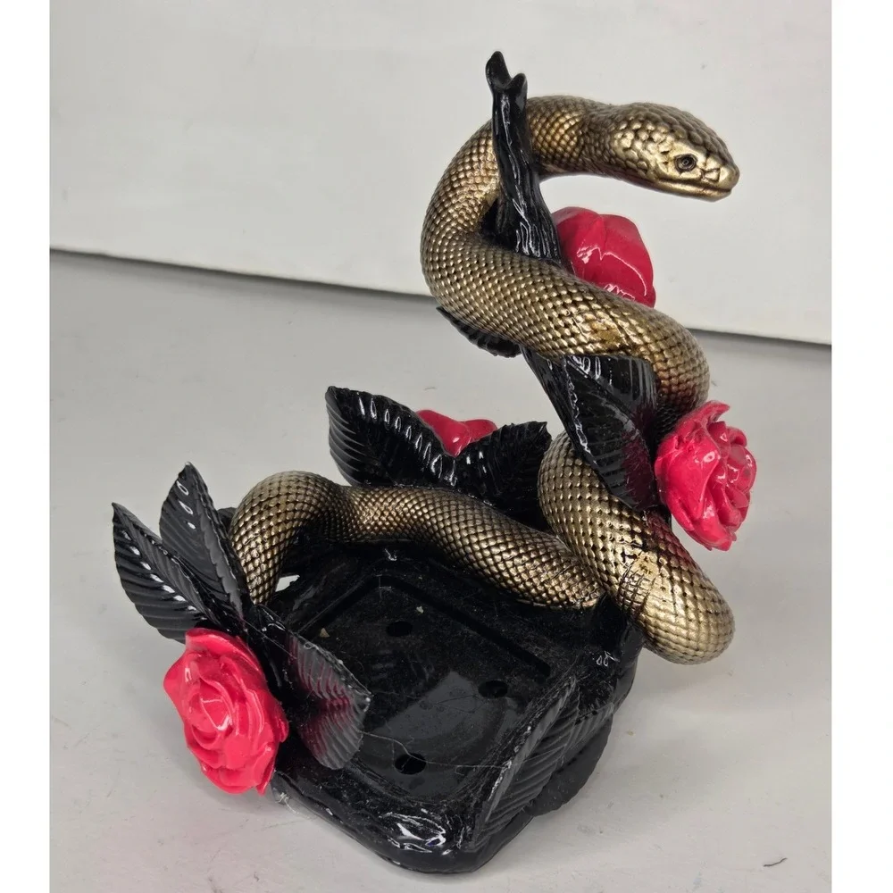 Bath & Body Works Snake and Roses Foaming Soap Holder Gold Serpent Red Flowers